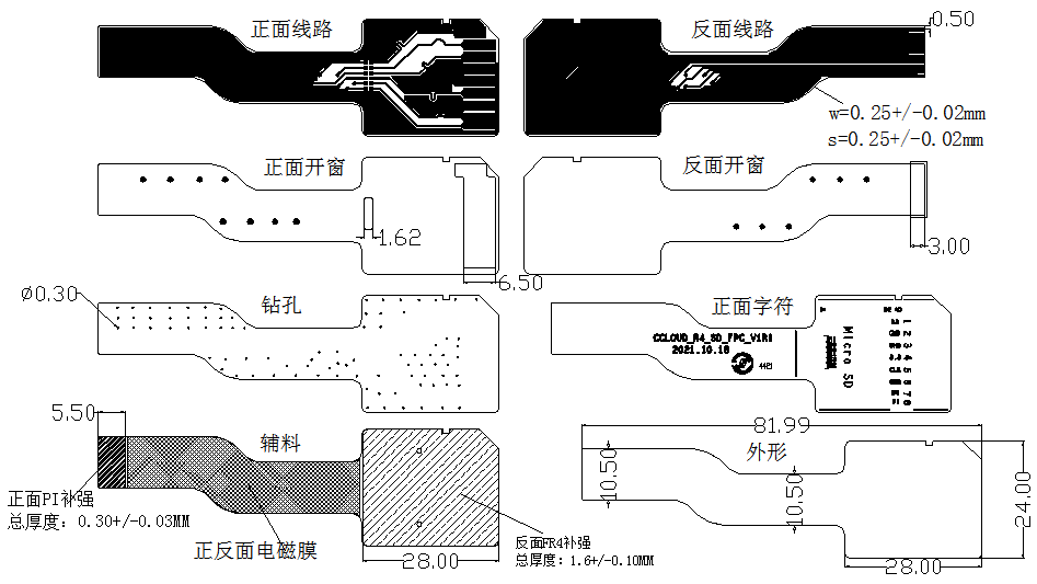 衛(wèi)星導(dǎo)航燒錄存儲(chǔ)模塊柔性組件化線(xiàn)路板分層圖